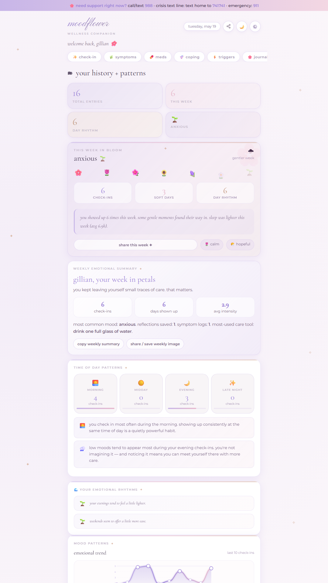 Moodflower mood insights and comfort intelligence adaptive suggestions