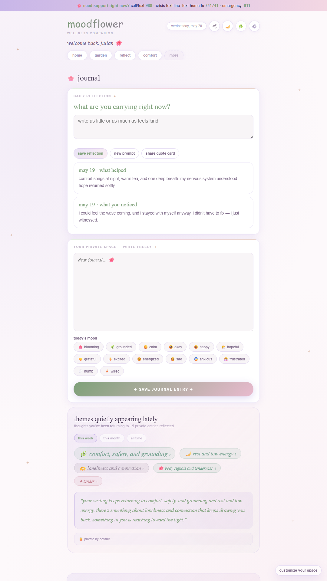 Cozy floral Moodflower theme screenshot